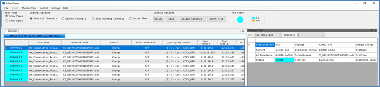 Screneshot of ArbinViewer showing the list of networked cyclers